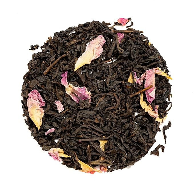 Heavenly Tea Leaves Organic Rose Black Bulk Loose Leaf Black Tea 1 Lb. (Approx. 200 Cups) - Strong Full Bodied Floral Great For Hot Or Iced Tea Antioxidant Black Tea With Rose Petals