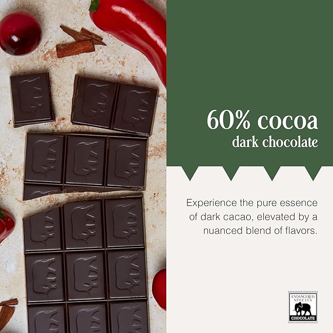 Endangered Species Natural Dark Chocolate Bar with Cinnamon Cayenne and Cherries 3 Ounce - 12 per case.