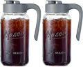 Mason Jar Pitcher - Airtight &amp Leakproof Glass Pitcher with Lid[set of 2] Perfect for Breastmilk Cold Brew and Sun Tea 2 Quart (64 oz) Mason Jar with Pour Spout Lid