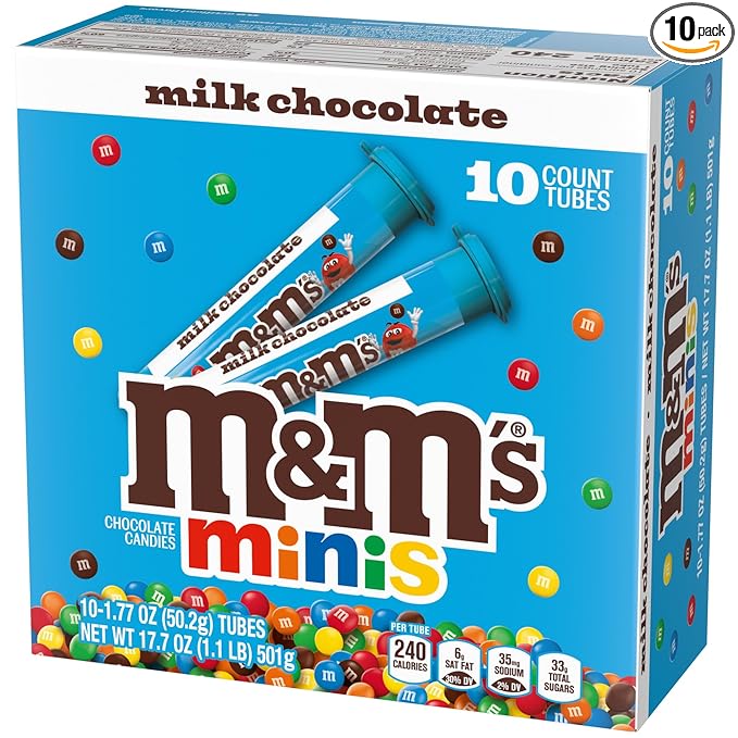 M&ampM's Minis Milk Chocolate Candy Tubes - 10 Ct Bulk Box