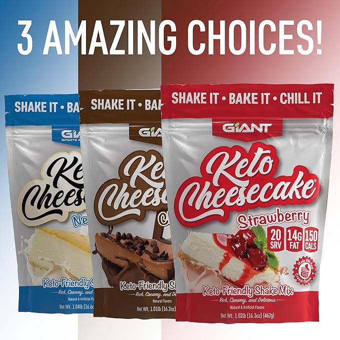 Giant Sports Keto Cheesecake Shake Mix - Delicious Low Carb Ketogenic Diet Gluten Free Powder Mix - Works Great with Almond Milk - Chocolate (20 Serving Bag)