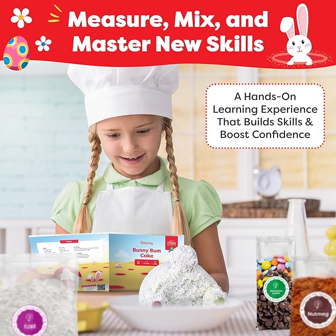 Baketivity Bunny Bum Cake - Kids Baking Kit with Premeasured Ingredients Step-by-Step Instructions STEM Lessons - Cake and Cupcake Decorating Kit for Kids - Cooking and Baking Kit - Best Easter Gift