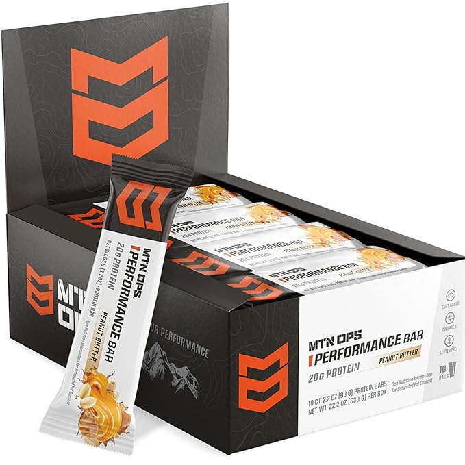 MTN OPS Protein Bars – High Protein Bar with 20g Whey Isolate &amp Collagen Low Sugar Gluten-Free Protein Snack Peanut Butter Bliss 10 Bars
