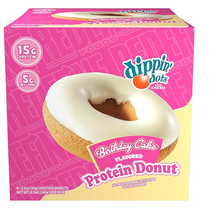 Redefine Foods Dippin' Dots Protein Donut - 8 Count - Birthday Cake Flavor - 15g of Protein Per Serving - No Artificial Ingredients