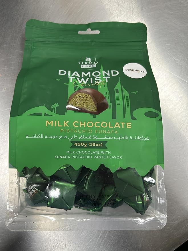Diamond Twist Dubai Style Kunafa Chocolate – Pack of 3 | Assorted Milk Chocolate Kunafa Flavors | Pistachio Bisco Cream &amp Bonello Kunafa | Premium Middle Eastern Sweets | 450g Each