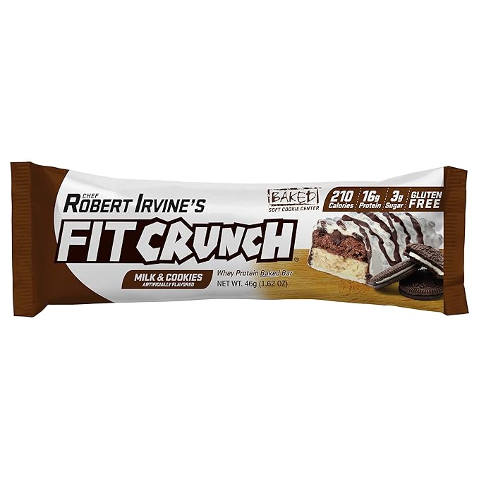 FITCRUNCH Snack Size Protein Bars World’s Only 6-Layer Baked Bar Just 3g of Sugar &amp Soft Cake Core (9 Count Milk &amp Cookies)