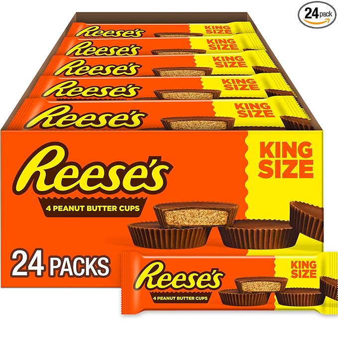 REESE'S Milk Chocolate King Size Peanut Butter Cups Candy Packs 2.8 oz (24 Count)