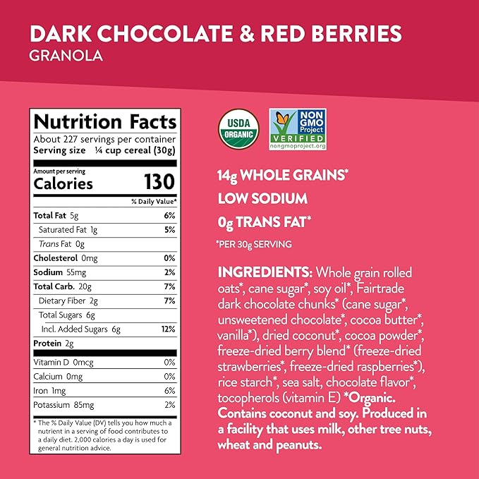 Love Crunch Organic Dark Chocolate &amp Red Berries Granola 15 lb (Pack of 1) Vegan Non-GMO Fair Trade by Nature's Path