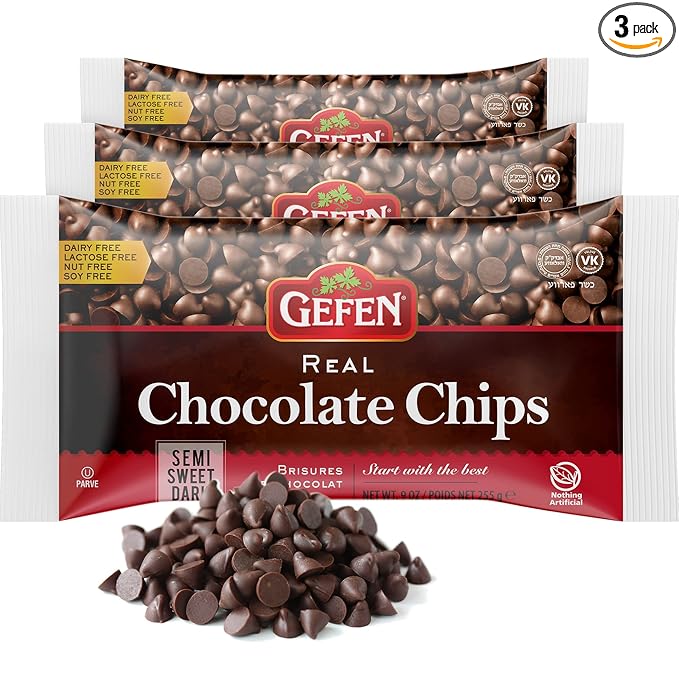 Gefen Vegan Semi Sweet Real Dark Chocolate Chips Dairy Free 9oz (3 Pack)Nut Free Lactose Free Kosher Great for Baking