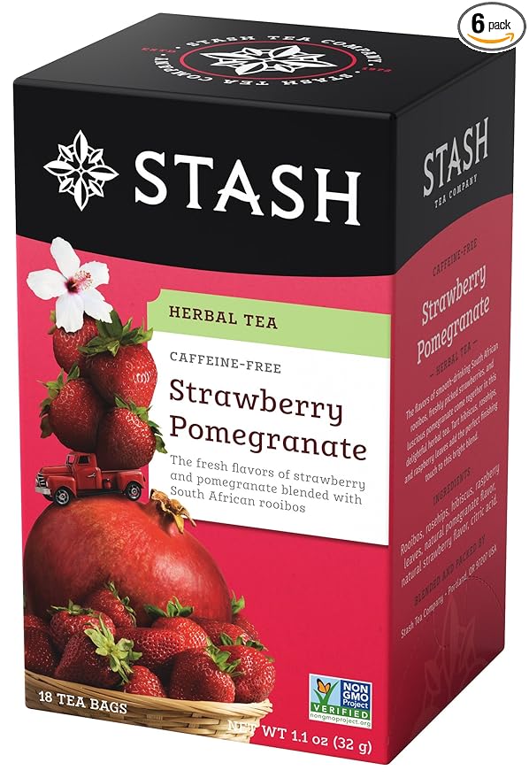 Stash Tea Strawberry Pomegranate Red Tea 18 Count Tea Bags in Foil (Pack of 6)