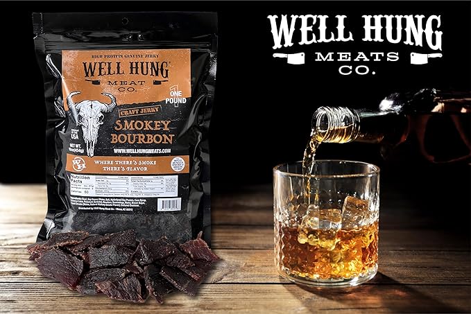 Well Hung Meats Smokey Bourbon Beef Jerky One Pound Resealable Craft Jerky Bag (16oz)