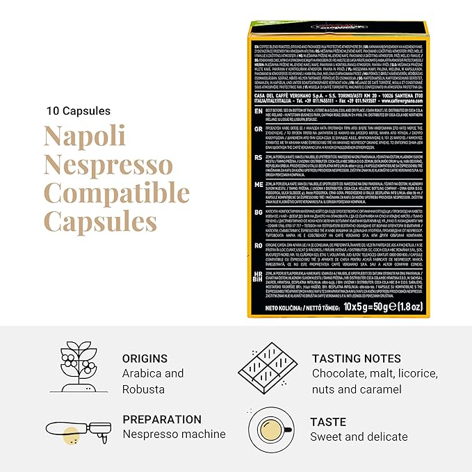 Caffe' Vergnano Medium Roast Espresso Bundle - Original Line Machine Compatible Arabica Robusta Italian Coffee For Nespresso Coffee Machines Oro Intenso Napoli - 10 of Each Flavor (30 Capsules)