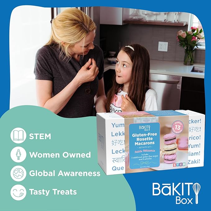 BāKIT Box Gluten-Free Macaron Baking Kit for Kids – Make Rosette French Macarons with Chocolate Buttercream – DIY Gluten-Free Dessert Kit with Pre-Measured Ingredients – STEM Activity for Girls &amp