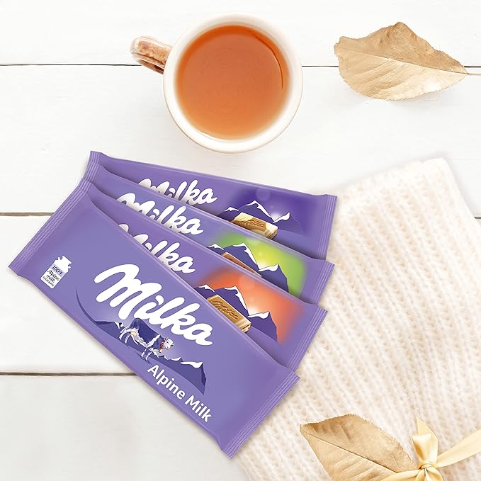 Milka European Chocolate Bars Variety Pack Alpine Milk Chocolate Cow Spots Strawberry &amp Wholenut Hazelnut 10 - 3.52 oz Bars