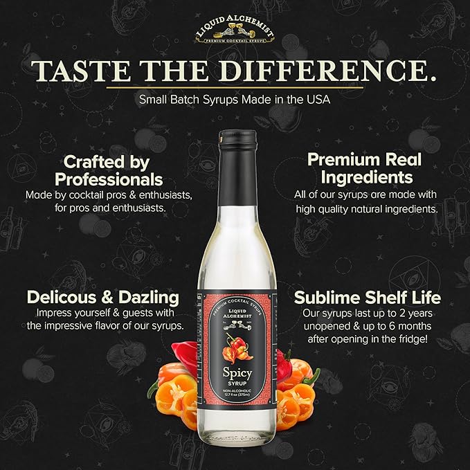 Liquid Alchemist Spicy Habanero Infused Simple Syrup for Cocktails – Real Ingredients Make our Habanero Syrup a Great Spicy Margarita Mix &amp Paloma Picante - Vegan Non-GMO Sweet Heat Drink Mix (12