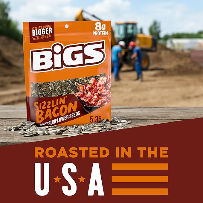BIGS Sunflower Seeds Sizzlin' Bacon Flavor Easter Basket Stuffer for Sports Fans 5.35 oz. (Pack of 12)