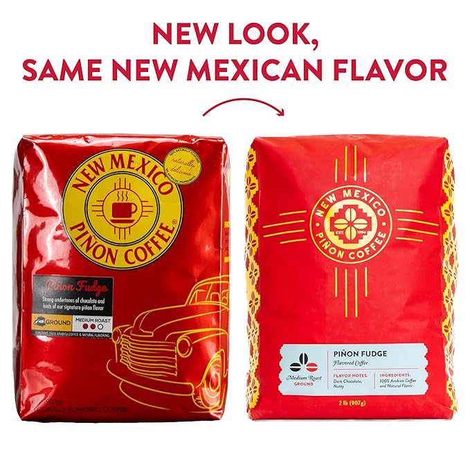 New Mexico Piñon Piñon Fudge Ground Coffee Medium Roast 100% Brazilian Arabica Naturally Flavored Rich Chocolate &amp Nutty Scoop &amp Brew Grounds - 2 Lb Bag