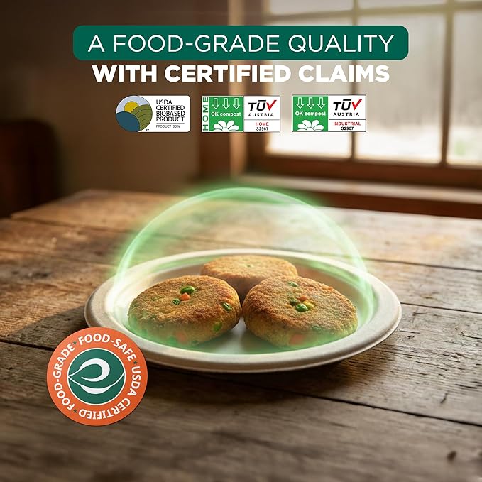 ECO SOUL 6 Inch Compostable Disposable Paper Plates [500 Pack] Food Safe 100% Virgin Bagasse Pulp Heavy Duty Microwave Safe Small Round Dessert Appetizer Plate for Party Picnic &amp BBQ (Brown)