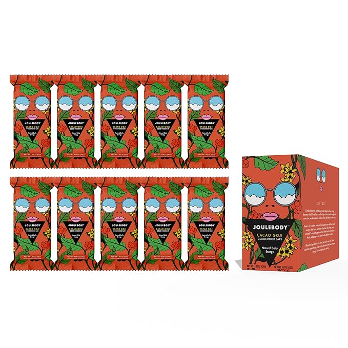 Joulebody Cacao Goji Good Mood Bars Meal Replacement Bars Plant Based Gluten-Free Organic Ingredients 10 Bars per Box