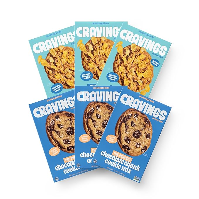 Cravings by Chrissy Teigen 6-Piece Bundle with 15.76 oz Chocolate Chip Cookie Mix (Pack of 3) &amp 12.1 oz Peanut Butter Oatmeal Brown Sugar Cookie Mix (Pack of 3)
