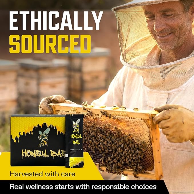 Honey Bae Natural Honey Sachets Herbal Vitality &amp Energy Support for Men Pure Honey with Maca Tongkat Ali Ginseng On-The-Go Single Serve Packets 12 x 15g