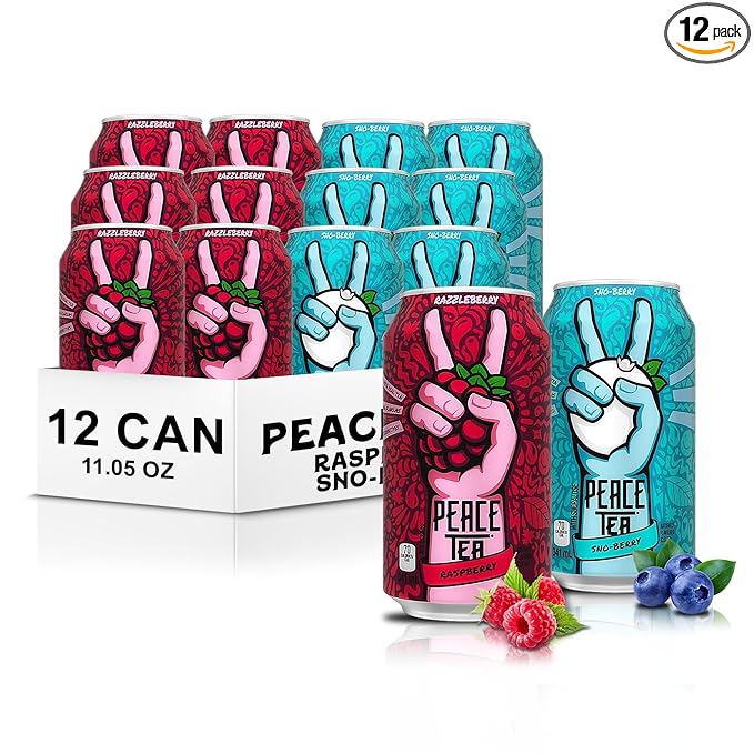 Peace Tea Razzleberry and Sno Berry - No Preservatives Made with Real Tea and Natural Fruity Flavor - Pack of 12 Iced Tea Cans (6 Cans of Razzleberry 6 Cans of Sno Berry) 2 Flavors 341 mL/11.5 fl.