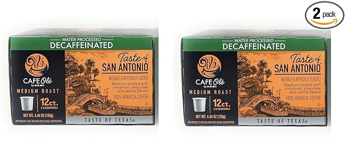 Cafe Ole HEB Single Serve Coffee Pods 12 count - 2 boxes (Taste of San Antonio Decaf)