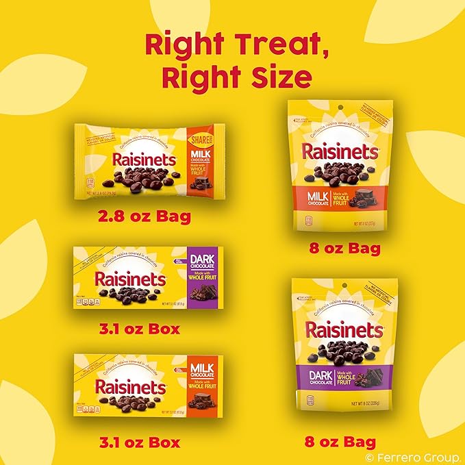Raisinets Dark Chocolate Covered Raisins Gluten-free California Movie Theater Candy Box 3.1 oz Bulk 15 Pack