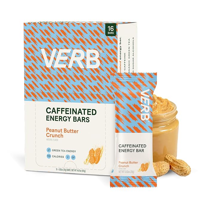Verb Energy Bar Variety Pack – Peanut Butter Cookie &amp Chocolate Peanut Butter Cup – Caffeinated Snack Bars – Low Sugar 110-Calorie Energy Bars – Vegan Gluten-Free with Organic Green Tea (32 Pac