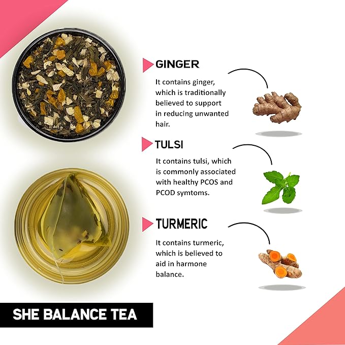 Pcos Tea - 30 Tea Bags - She Balance Tea (1 Month Pack) - Help in Pcos Pcod Hormone Balance | Herbal Tea For Healthy Periods