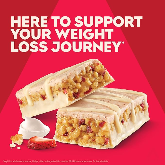 Atkins Strawberry Shortcake Flavor High Protein Bar 15g Protein 1g Sugar 3g Net Carb High Fiber Snacks Keto Friendly Protein Bars 4 Count (Pack of 6)
