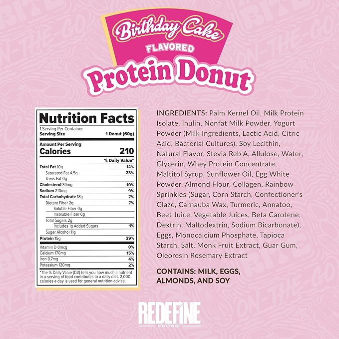 Redefine Foods Dippin' Dots Protein Donut - 8 Count - Birthday Cake Flavor - 15g of Protein Per Serving - No Artificial Ingredients