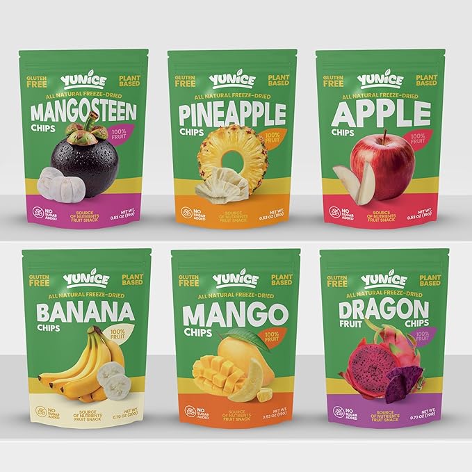 YUNiCE Freeze-Dried Mango Chips 100% Real Fruit Snack Gluten Free Plant Based dried mango no sugar added Crunchy Tropical On-The-Go Snack MANGO 0.70 Ounce (Pack of 12)