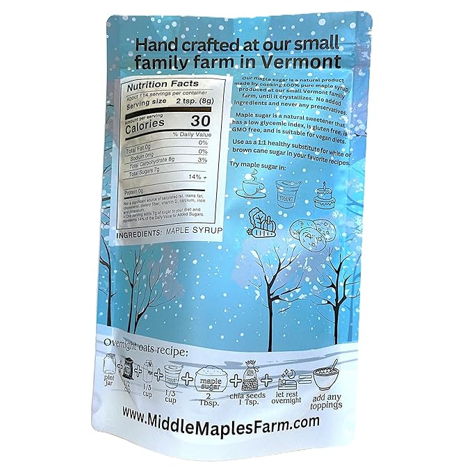Vermont Pure Powdered Granulated Organic Maple Sugar Good Cause Made in the USA from Middle Maples Farm - 2lb resealable pouch Raw Unrefined Non-GMO Gluten Free Nut-Free No Preservatives Veg