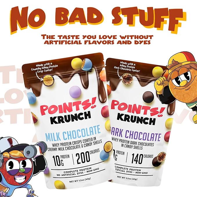 POINTS! KRUNCH Milk + Dark Chocolate High Protein Snack 10g of Protein Coated Candy Shell with a Crispy Whey Center Healthy Protein Packed Candy No Artificial Additives Created by Hummii Snacks (