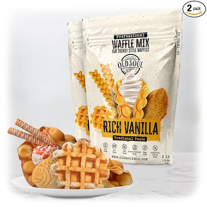 Trendy Waffle &amp Pancake Mix | Bubble Belgian Cone | Natural Ingredients | Easy Preparation | Reach Vanilla Flavor | 6 Lbs