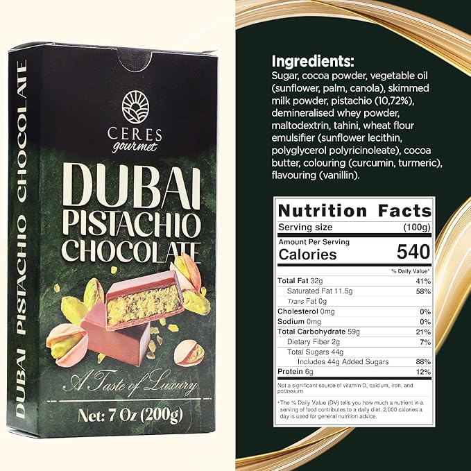 Dubai Chocolate Bar Pistachio Chocolate Knafeh Bar (7 Oz Pistachio)