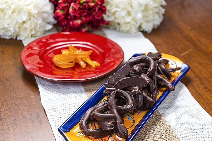 Le Chocolatier Gourmet Chocolate Covered Candied Orange Peels (1 Pound/Lb) - Premium Lactose Free Dark Perfect for Vegan Friendly Diets Lovers &amp Refined Palettes 16.0 Ounce