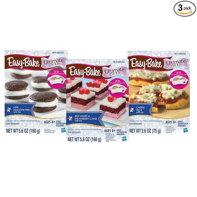 Easy Bake Refill 3-Pack Bundle Includes one Each Pizza Red Velvet Cake and Whoopie Pie Mixes