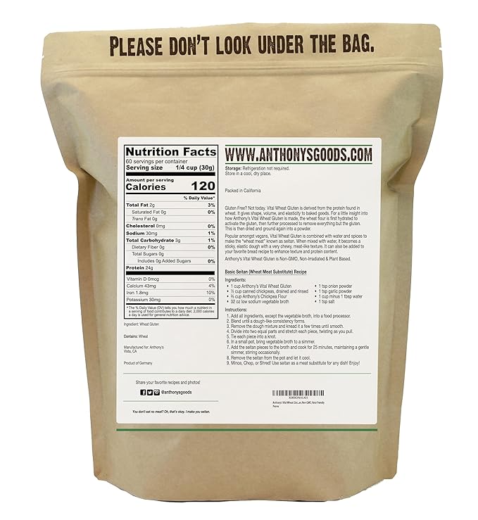 Anthony's Vital Wheat Gluten 4 lb Vegan Non GMO Keto Friendly Low Carb (Pack of 2)