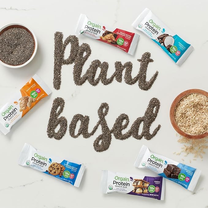 Orgain Organic Vegan Protein Bars Bundle - Chocolate Chip Cookie Dough &amp Peanut Butter Chocolate Chunk - 10g Plant Based Protein Gluten Free Non-GMO - 1.41 Oz (2 Pack of 12)