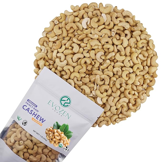 EvoZen Foods Organic Raw Whole Cashews Non-GMO Certified Kosher Vegan Verified (2 LB)
