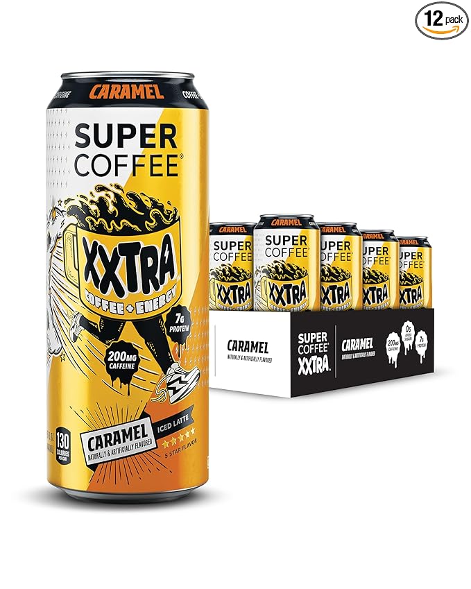 Super Coffee XXTRA Keto Protein Coffee (0g Added Sugar 7g Protein 130 Calories) [Caramel] 15 Fl Oz 12 Pack | Iced Smart Coffee Drinks - SoyFree GlutenFree