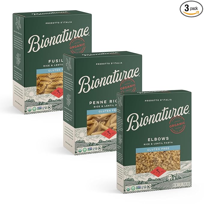Bionaturae Gluten-Free Pasta Variety Pack (Elbow Fusilli Penne) - Gluten Free Pasta Organic Rice &amp Lentil Pasta Kosher Certified High Protein Non-GMO Crafted in Italy - 12 Oz 1 of Each 3