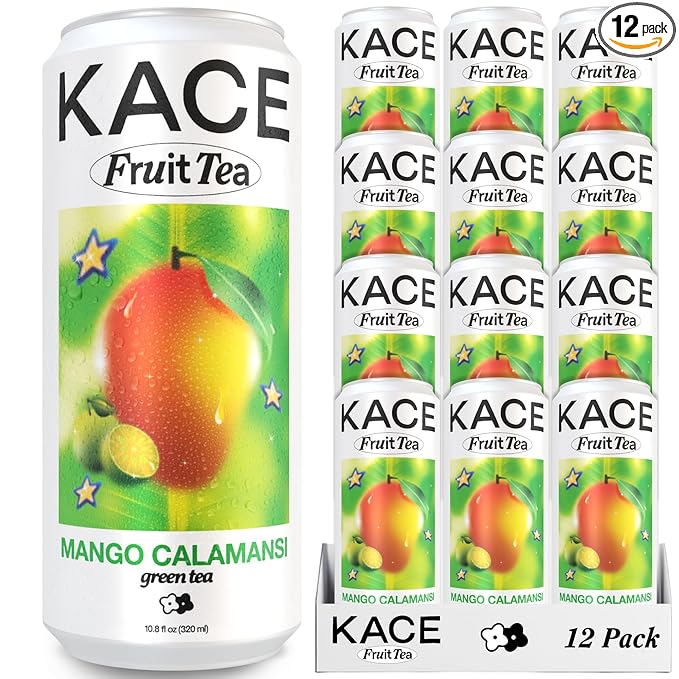 KACE Tea Mango Calamansi Green Iced Tea 10.8 Fl Oz (Pack of 12) - All-Natural Green Tea with Mango Brewed in Taiwan 65mg Caffeine 320ml Can