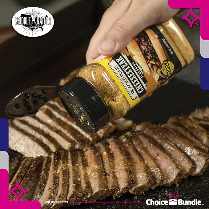 Blackstone Cheesesteak &amp Whiskey Burger Seasoning – Gourmet Griddle Premium BBQ Barbecue Rub 4 Pk Choice Bundle (33.8 oz) + BBQ Guide &amp Bottle Opener (6 Items)!