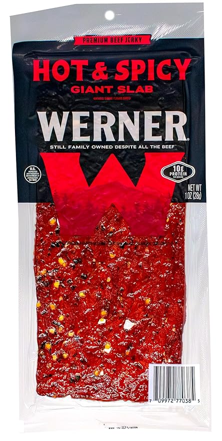 Werner Beef Jerky Slab Variety Pack of 15 – Teriyaki Sea Salt and Pepper &amp Hot and Spicy Jerky Slabs (5 of each) 1 Ounce Individually Wrapped Meat Snacks