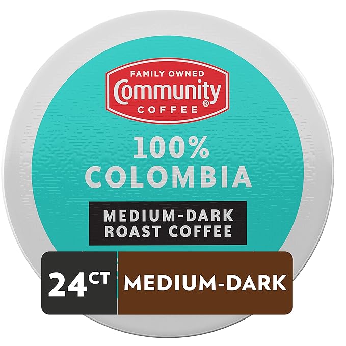Community Coffee 100% Colombia 24 Count Coffee Pods Medium Dark Roast Compatible with Keurig 2.0 K-Cup Brewers 24 Count (Pack of 1)