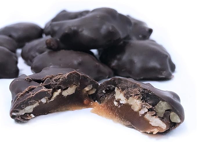 Gourmet Pecan Caramel Clusters with Dark Chocolate by It's Delish | 5 lbs Bulk Bag Premium Dark Chocolate Covered Nuts with Carmel Cluster | Christmas Gifts Bag of Chocolates Candy Nut Turtles with Pe