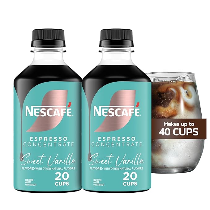 NESCAFÉ Espresso Concentrate Sweet Vanilla Flavored Instant Espresso Coffee Concentrate Cold Brew Style Iced Coffee Style Drinks  2 Bottles (10 Fl Oz Each)